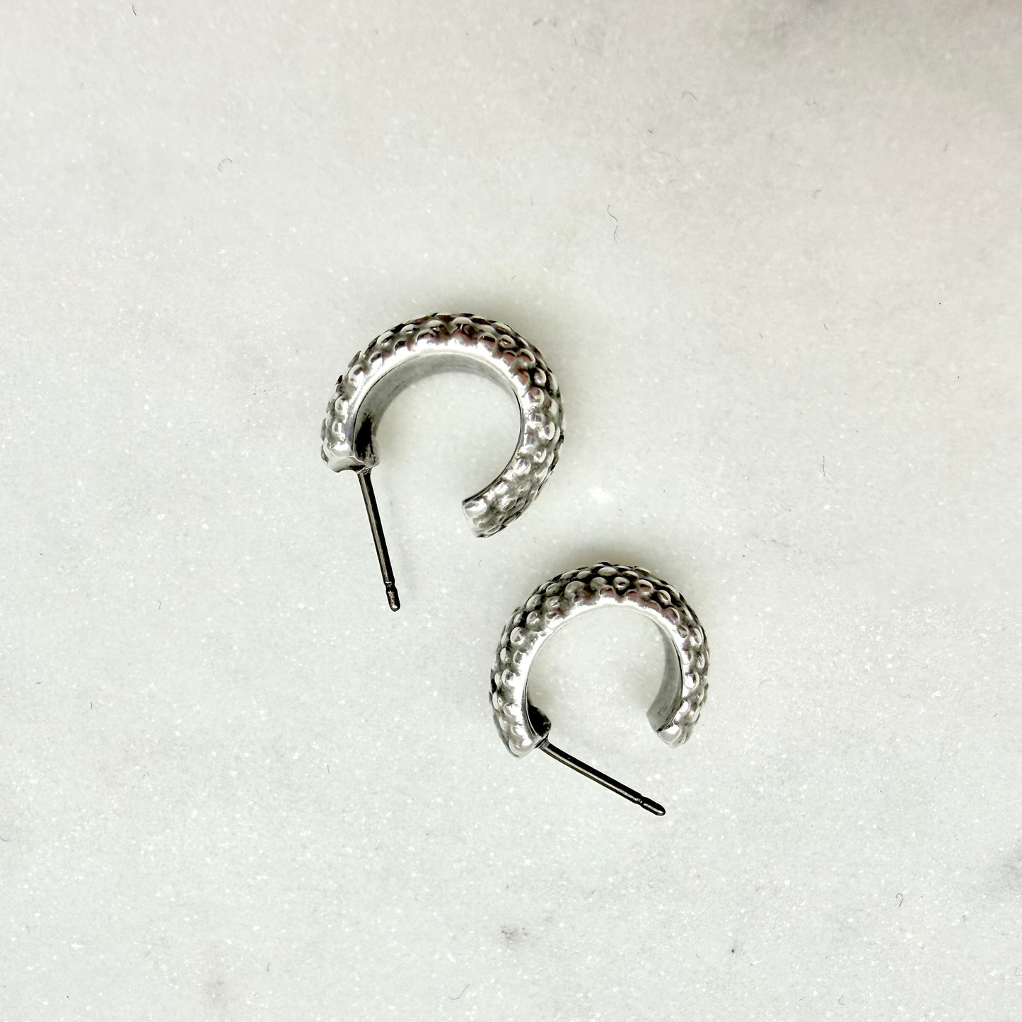 silver textured mini hoop earrings minimalist jewelry greek fashion