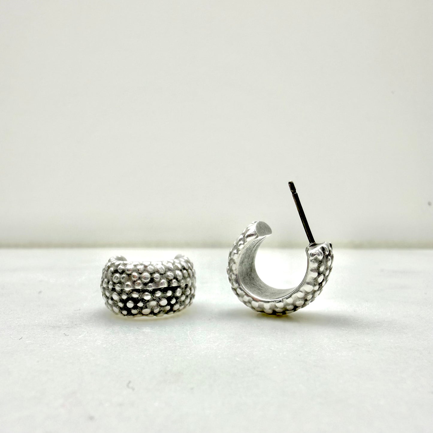 silver textured mini hoop earrings minimalist jewelry greek fashion
