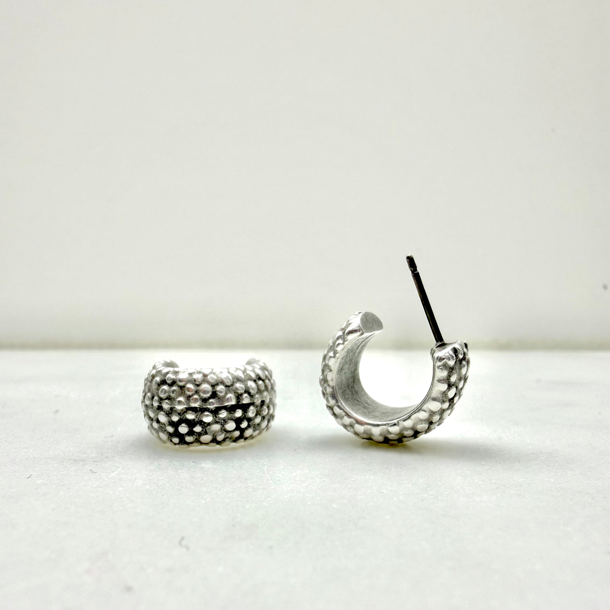 silver textured mini hoop earrings minimalist jewelry greek fashion