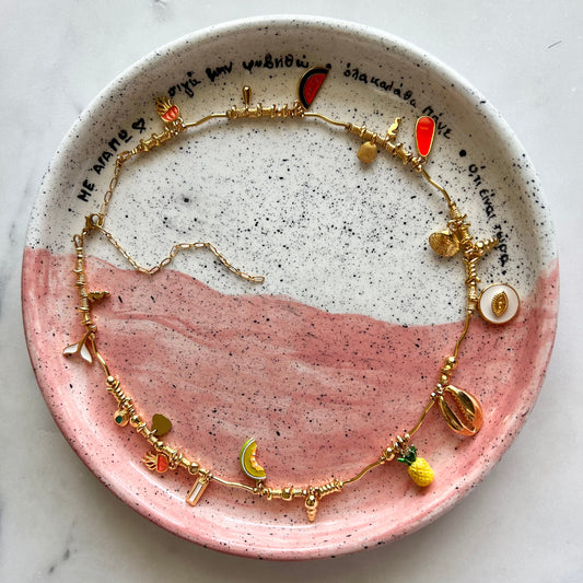 necklace with colorful summer pendants and beads gold-plated brass
